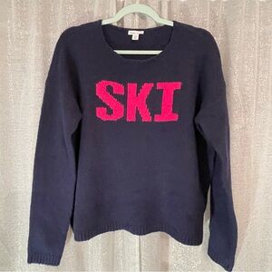 Navy Blue Sweater with Pink 'SKI' Design size L